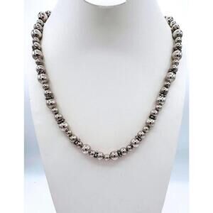 Multi Size Silver Tone Bead Necklace